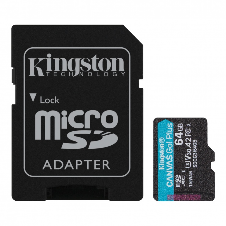 Card micro SDXC 128GB Clasa 10 UHS-I + adaptor SD Canvas GO Plus, Kingston SDCG3/128GB (clasa imagine noua 2022